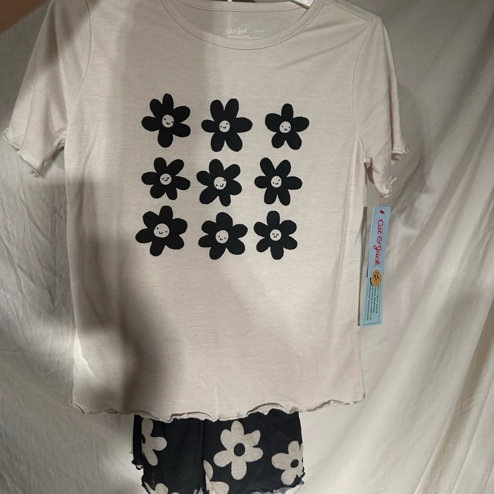 Cat & Jack White Tee with Black Flower Print